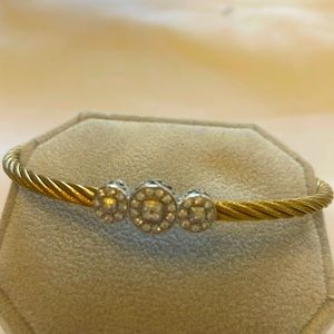 ALOR (Charriol) yellow stainless steel bangle with 3 station diamonds